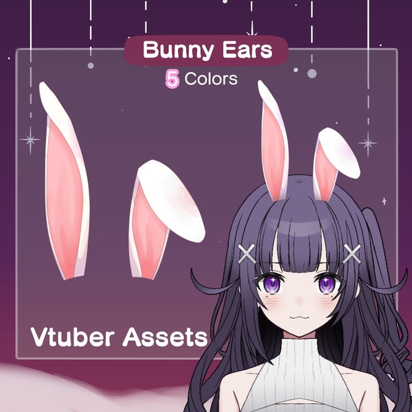 Vtuber Bunny Rabbit Ears  Asset | Animal Ears | 5 Accent Colors
