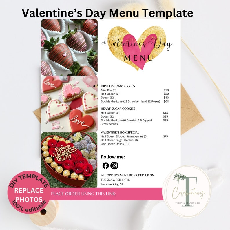 Valentine's Day Menu | February Treats Flyer Template | Editable ...