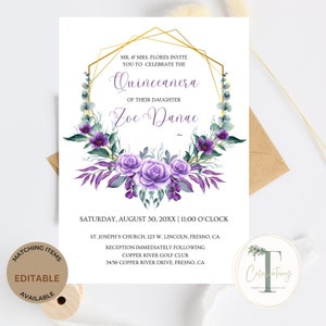 Quinceañera birthday Invitation Printable, EDITABLE TEMPLATE, Mis Quince 15 Anos Birthday Diy Invite, instant download, BQ4