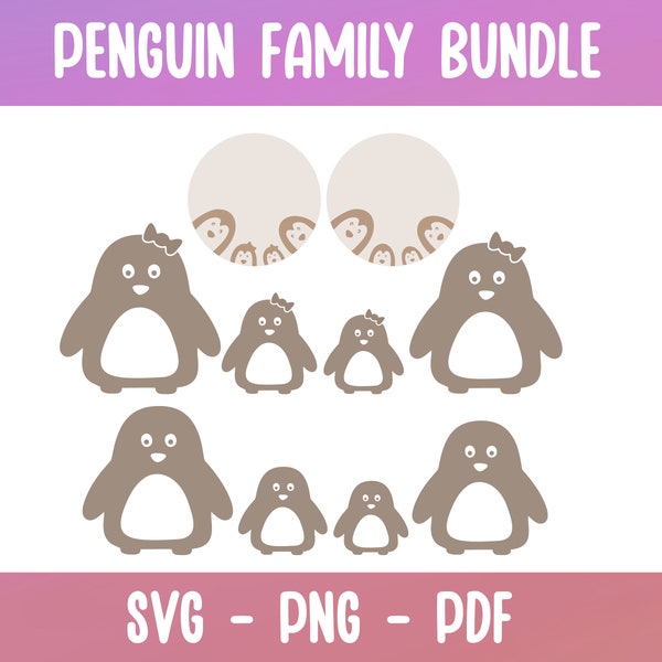 Penguin Family SVG & PNG Bundle for Silhouette or Cricut plotter, mother father badge, penguin vector design, christmas penguin