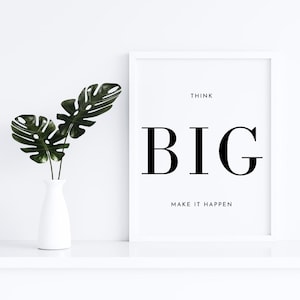 Impression de citations motivantes Think GROS : décoration de bureau en noir et blanc (téléchargement numérique)
