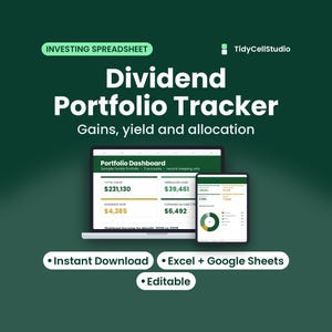 Dividendtracker-spreadsheet, aandelenportfoliotracker met rendement op de aankoopprijs.
