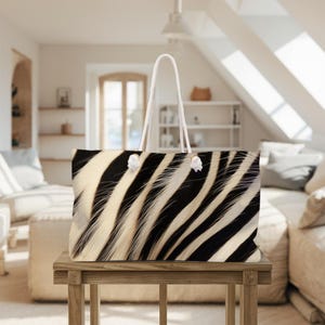 Sac de week-end imprimé en fourrure de zèbre Sac de shopping chic style safari Sac de week-end à embouchure large Carry All Sac de week-end tendance à motif zébré