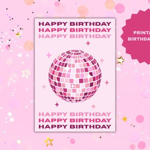 d'anniversaire rose boule disco | Carte-cadeau d'anniversaire rétro amusante | Carte de voeux imprimable