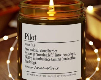 Personalized Pilot Definition Candle Funny Aviation Flight School Graduation Gift Pilot Birthday Gift Christmas Gift Reusable Glass Jar