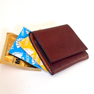 Luxury leather condom case wallet  - handmade with premium Tuscan Italian leather - slim discreet secure with snap closure - BROWN