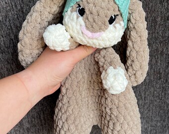 Bunny Stuffed Animal. Crochet Bunny Snuggler.
