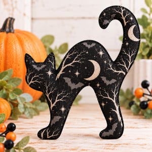 Halloween Black Cat Sewing Pattern PDF, DIY Fabric Bowl Fillers, Spooky Tiered Tray Decor