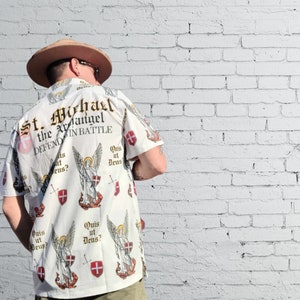 St. Michael the Archangel Men&#39;s Hawaiian Shirt Catholic Clothing for Him Men Button Up