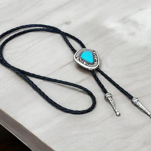 Men&#39;s Western Bolo Tie Black Stone Leather Cord Woven Western Father&#39;s Day Gift Accessory for Wedding Necklace for Men Rodeo Cowboy Necktie