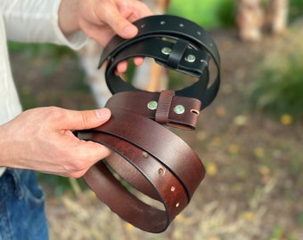 Men&#39;s Western Genuine Full Grain Leather Belt Strap Handmade Tooled Cowboy Western Belt Strap Without Buckle Embossed Snap-On Belt Strap