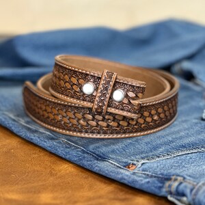 Men's Western Full Grain Genuine Leather Belt Strap Embossed Leather Belt Without Buckle Handmade Belt 1.5 Rodeo SnapOn Belt Without Buckle image 8