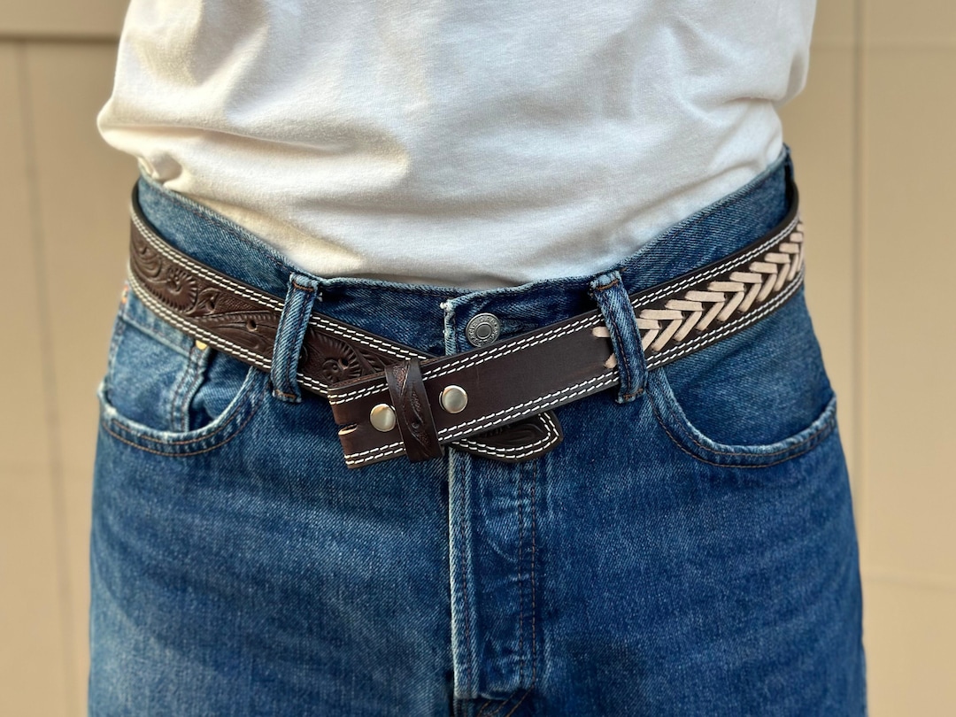 Genuine Leather Men's Western Belt Handmade Full Grain Leather Without Buckle Etsy