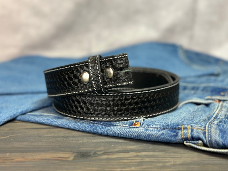 Men's Western Full Grain Genuine Leather Belt Strap Embossed Leather Belt Without Buckle Handmade Belt 1.5 Rodeo SnapOn Belt Without Buckle image 9