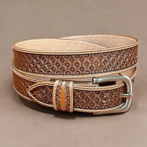 Men&#39;s Western Full Grain Genuine Leather Belt Embossed Belt 1.5&quot; Thick with Cowboy Buckle Snap-On Tooled Belt Handmade Metal Belt Buckle