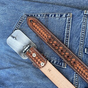 Men's Western Full Grain Genuine Leather Belt 1 1/2 with Cowboy Buckle Snap-On Tooled Belt Handmade Embossed Leather Belt Rodeo With Buckle image 7