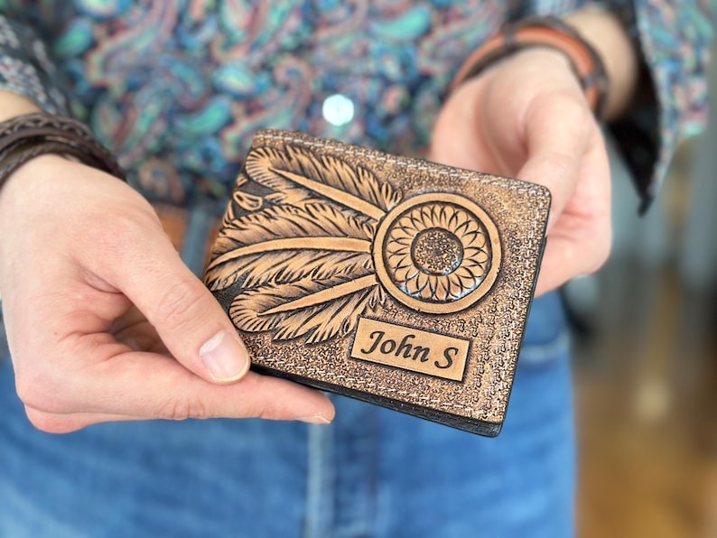 Leather Western Wallet Cowboy Accessory Cowhide Leather Handmade Western Wallet Tooled Floral Leather Wallet Bifold Handmade Embossed image 12
