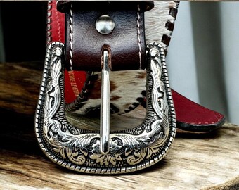 CTM Leather Western Belt - 1 3/8" Embossed Floral Belt With Removable Buckle (Size 34, Red)