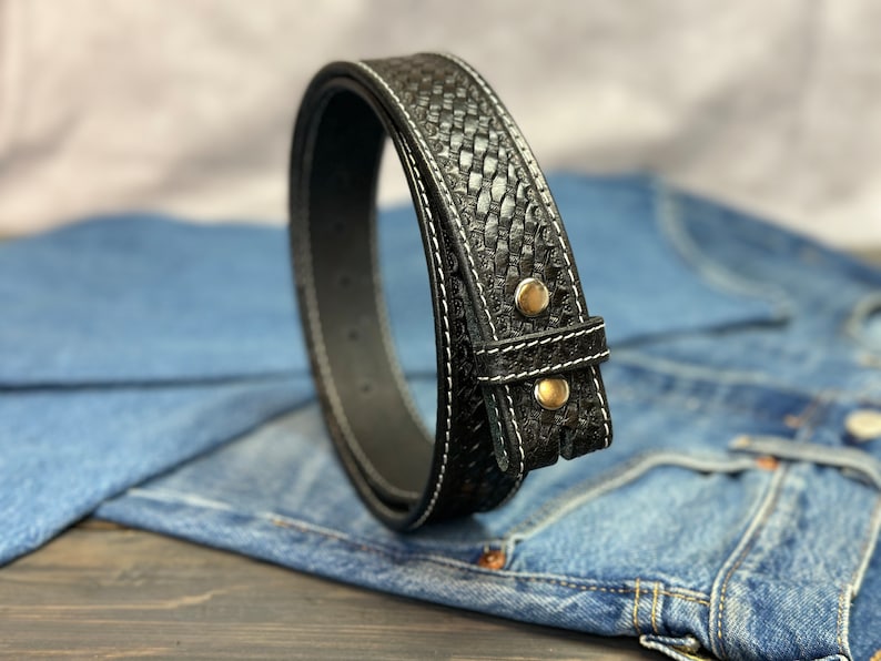 Men's Western Full Grain Genuine Leather Belt Strap Embossed Leather Belt Without Buckle Handmade Belt 1.5 Rodeo SnapOn Belt Without Buckle image 10