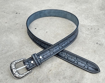 Mens' Western Full Grain Genuine Leather Belt Tooled Embossed Men's Cowboy Belt Buckle Handmade Belt Strap 1.5" Rodeo Biker Belt With Buckle