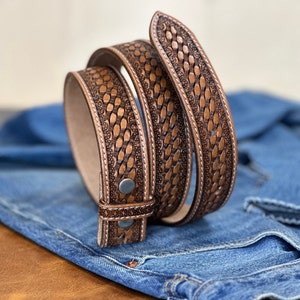 Men's Western Full Grain Genuine Leather Belt Strap Embossed Leather Belt Without Buckle Handmade Belt 1.5 Rodeo SnapOn Belt Without Buckle image 2