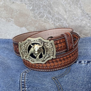 Western Full Grain Genuine Leather Men's Belt with Cowboy Buckle Snap-On Handmade Tooled Belt Embossed Leather Belt 1 1/2 Rodeo With Buckle image 8