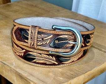 Men's Western Full Grain Genuine Leather Belt Cowboy Embossed Men's Tooled Belt Buckle Handmade Belt Strap 1.5" Rodeo Belt With Buckle