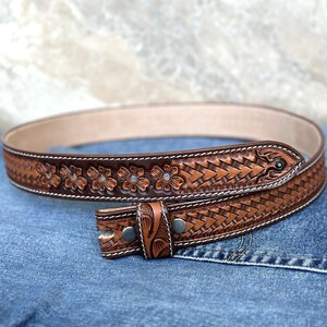 Men's Western Full Grain Genuine Leather Belt Embossed Belt without Buckle Handmade Custom Western Cowboy Belt Strap 1 1/2 Rodeo Snap-On image 5