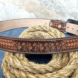 Men's Western Full Grain Genuine Leather Belt 1 1/2 with Cowboy Buckle Snap-On Tooled Belt Handmade Embossed Leather Belt Rodeo With Buckle image 9