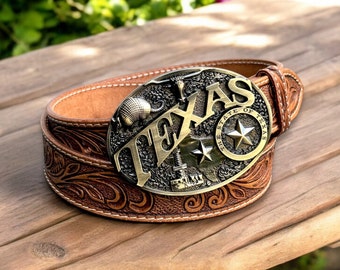 Men's Western Leather Belt Full Grain Genuine Leather Floral Belt Tooled Embossed Cowboy Belt Handmade 1.5" Rodeo Snap-On Belt With Buckle