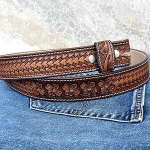 Men's Western Full Grain Genuine Leather Belt Embossed Belt without Buckle Handmade Custom Western Cowboy Belt Strap 1 1/2 Rodeo Snap-On image 6