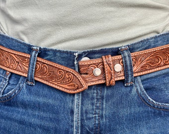 Men's Western Full Grain Genuine Leather Belt Cowboy Belt Without Buckle Handmade Embossed Belt 1.5" Rodeo Snap-On Belt Without Buckle