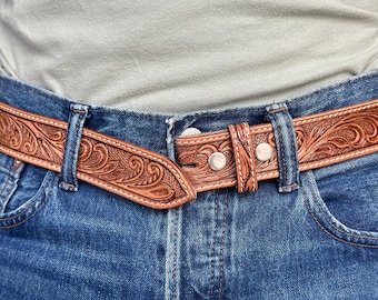 Men's Western Full Grain Genuine Leather Belt Cowboy Belt Without Buckle Handmade Embossed Belt 1.5" Rodeo Snap-On Belt Without Buckle