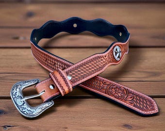 Men's Western Full Grain Genuine Leather Belt Embossed Rodeo Belt with Cowboy Buckle Handmade Belt Embossed 1 1/2" American Belt With Buckle