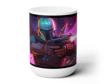 Mandalorian Custom White Coffee Mug, Star Wars Cup