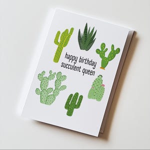 Feliz Aniversário, Rainha das Suculentas | Cartão de Aniversário Engraçado e Atrevido, Plantas, Senhora das Plantas em Vasos, Cartões de Humor Engraçados 12,7 x 18,7 cm