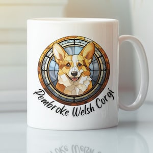 Pembroke Welsh Corgi Stained Glass Effect 11oz White Ceramic Coffee Mug, Dog Lover Coffee Mug, Gift For Welsh Corgi Dog Lover, Dog Lover Cup