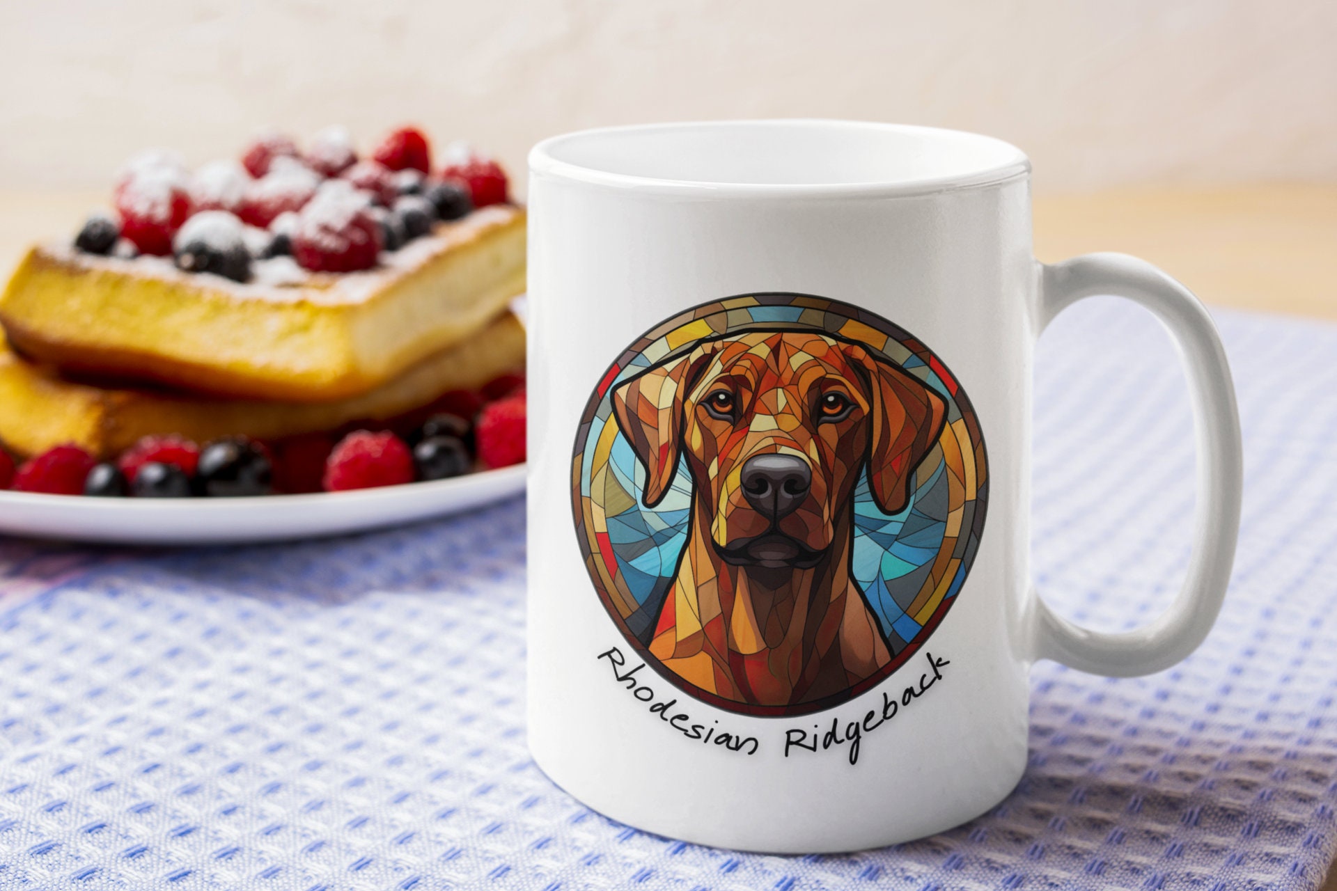 Stained Glass Pattern Rhodesian Ridgeback Rhodesian Ridgeback Coffee Mug, Stained Glass Effect 11oz White Ceramic ...