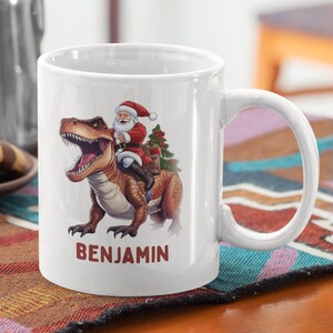 Personalized Christmas Mug Kids Dinosaur 11oz White Ceramic Hot Chocolate Mug, Secret Santa Gift, Christmas Stocking Stuffer, Hot Cocoa Cup