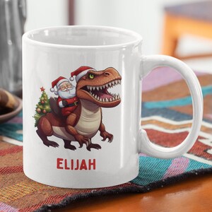 Personalized Kids Christmas Mug, Dinosaur 11oz White Ceramic Hot Chocolate Mug, Secret Santa Gift, Christmas Stocking Stuffer, Hot Cocoa Cup
