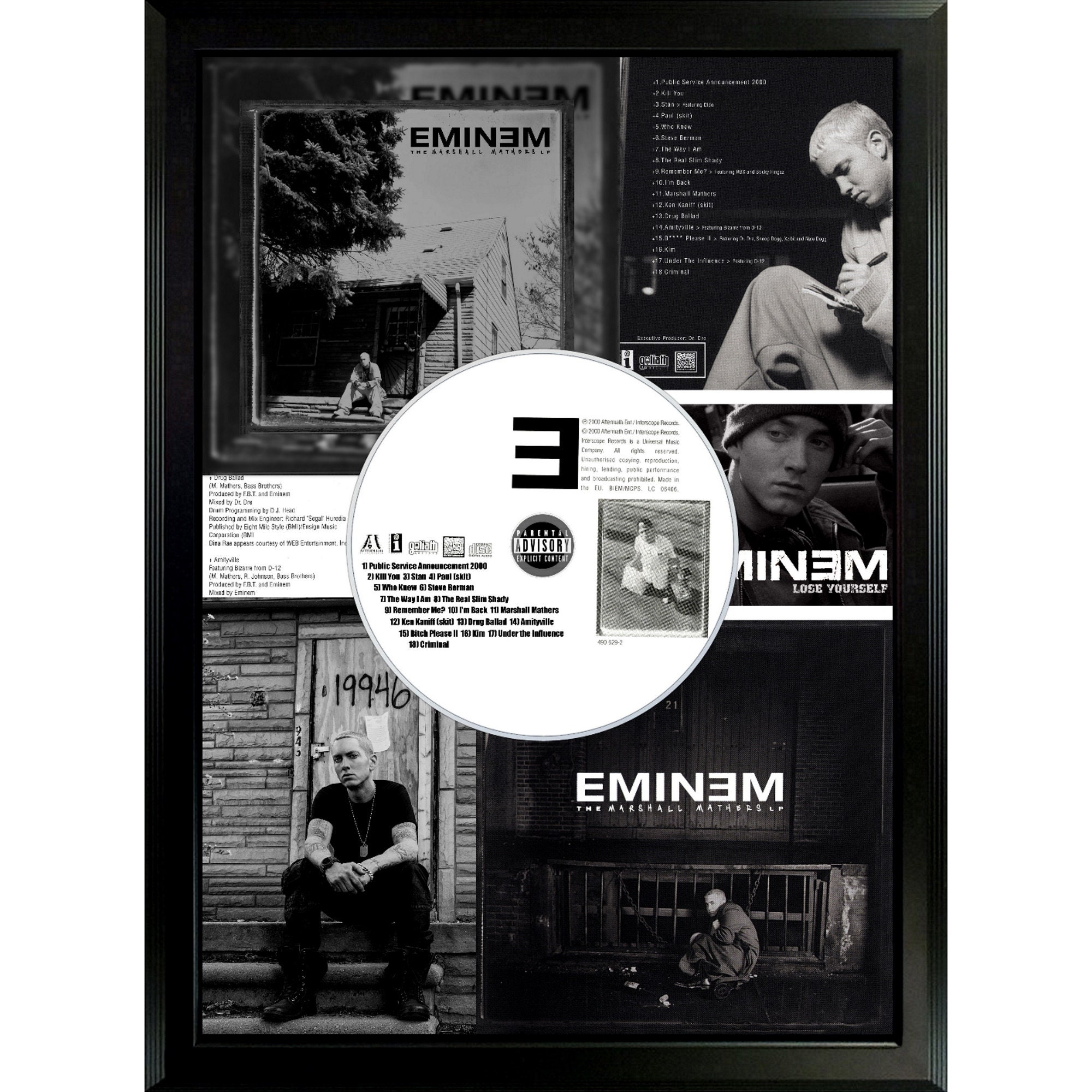 Eminem the Marshall Mathers LP Framed Double Album White Mat and Black  Frame. 17.5 X 34.5 
