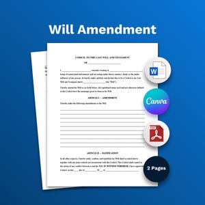 Will Amendment, Will Codicil Template, Editable in Word & Google Docs, PDF Included