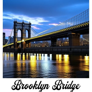 Nocturnal Elegance - Realistic Brooklyn Bridge Print -DIGITAL FILE