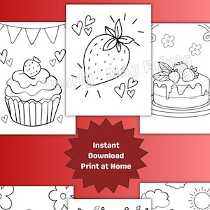 Printable Strawberry Coloring Pages (Six Pages), Berry 1st Birthday, Large Print, Kids and Toddlers
