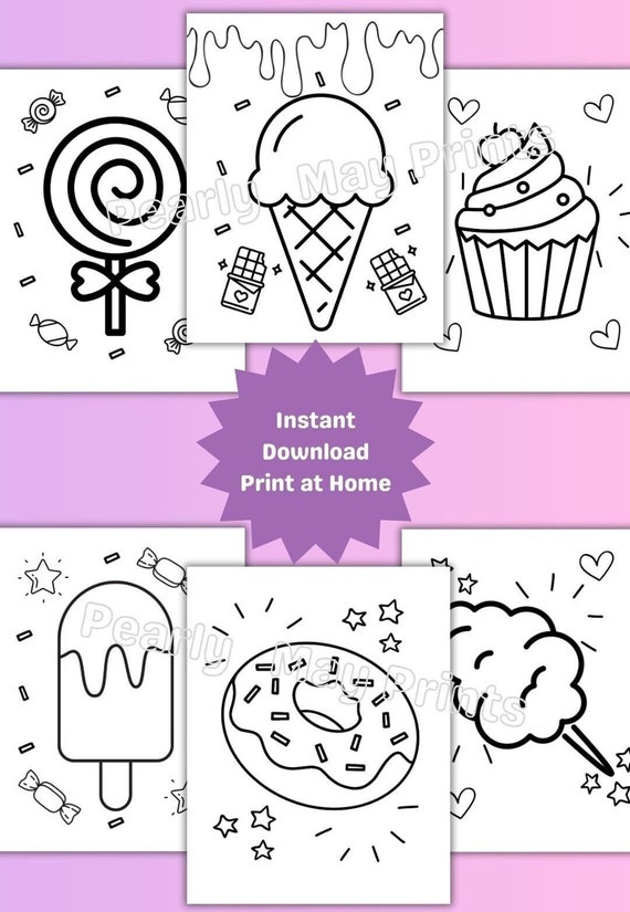 Printable Sweets Coloring Pages (Six Pages), Large Print, Kids and Toddlers, Two Sweet, Birthday Party