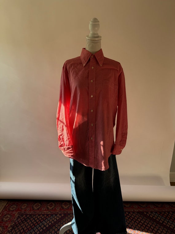 1950s red gingham button up shirt | 1950s collared