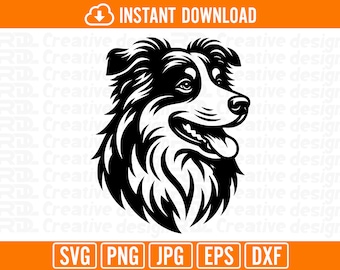 Australian Shepherd Head Svg, Eps, Png, Jpg, Dxf, Files for Cricut, Instant Download, Vector Image, Head, Face, Pet, Clip Art, Shirt Design