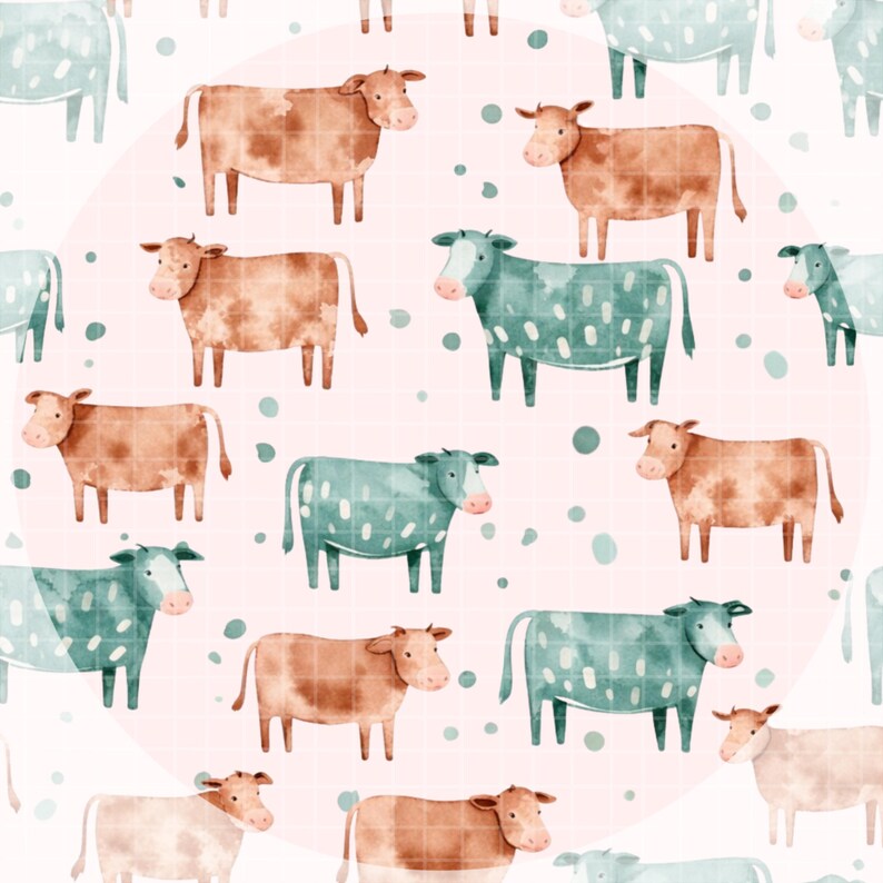 Cow Art Seamless Pattern PNG | Watercolor Farmcore Whimsical Digital ...