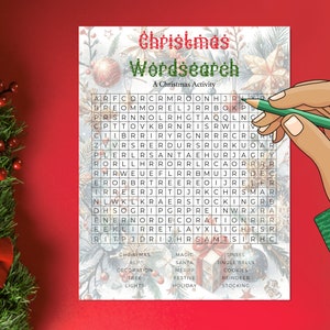 Christmas Word Search, Christmas Word Game, Printable Christmas Activity, Instant Download Family Games for Christmas