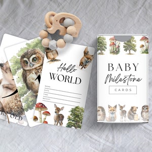 Cartes d'étape pour bébé, cartes d'étape neutres en matière de genre des bois, étape importante pour bébé unisexe, cartes numériques souvenir de bébé, maman à offrir